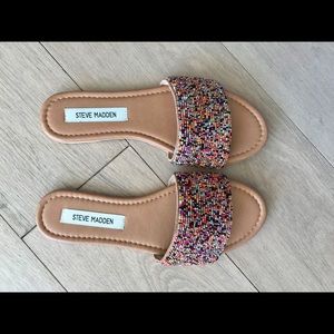 Never worn Steve Madden beaded flat sandals